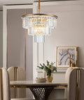 12 Light Gold Modern Crystal Chandelier Three Tier Pendant Lighting Fixture For Living Room Dining Room Bedroom Foyer