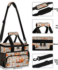 Insulated Picnic Backpack Lunch Bag for Women and Men Roomy 12 by 8.7 by 10 inch with fox pattern, shoulder strap, and handle details