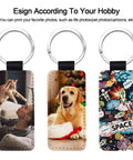 Dope 8 Pack Sublimation Blanks Keychains Glitter Rectangle Set In Gold Blue Black Pink PU Leather With Stainless Steel Ring DIY