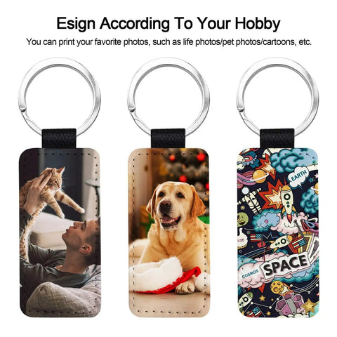 Dope 8 Pack Sublimation Blanks Keychains Glitter Rectangle Set In Gold Blue Black Pink PU Leather With Stainless Steel Ring DIY