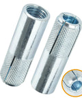 Ten-Piece Drop-In Anchors 5/8-11 Zinc-Plated For Concrete, shown from side and close-up view, steel construction.