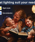 Family reading together under warm light, showcasing comfort and eye protection feature of the 2 Pack Dimmer Light Switch Featuring Single Pole And Three Way Circuits Smooth Sailing Flicker Control Real Deal Sturdiness Includes Pure White Faceplate Straight Forward Hook Up With Zero Sweat Neutral Wire Setup Perfect For Homes.