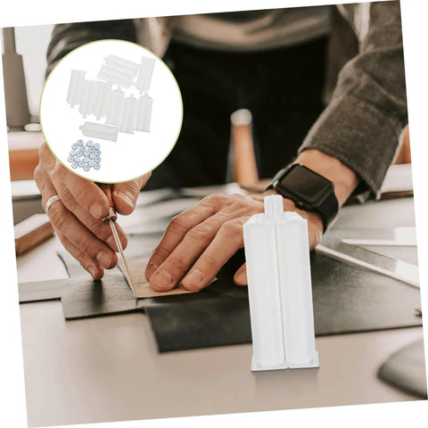 Plastic Adhesive Cartridge Set for Industrial Bonding 1 to 1 Ratio with Reliable Flow Control Precise Glue Dispensing 10 Pack Compatible With Standard Nozzles Ideal for Outdoor Repairs and Pro Grade Long Run Use, white dual cartridge