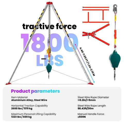 Heavy Duty Confined Space Tripod Kit With 1800 LB Load Rating And Secure Safety Harness Belt For Tunnel Well Sewer Rescue Jobs Rock Solid Portable Stand Built Tough For The Grind With No Sweat Assembly On Site