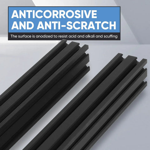European Standard 4040 Aluminum Extrusion V Slot 4 Pack 800mm Length Anodized Black Rail shown in close-up, antiscorative and anti-scratch surface.