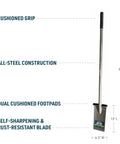 Long Handle All Steel Spade With Self Sharpening Blade Two Cushioned Footpads For Extra Leverage Beefy Heavy Duty Digging Tool 63 Inch