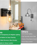 Modern Matte Black Wall Sconces With Clear Glass Shades, showcasing bright light and easy cleaning, perfect for bathroom or hallway.