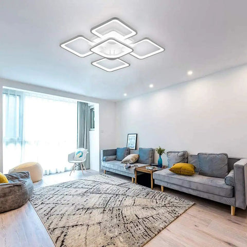 Sleek Two Layer Square LED Ceiling Light Flush Mount White Modern Minimalist Chandelier For Living Room And Bedroom 75W Cool White 5000K With Five Square Shades For Bright Even Illumination