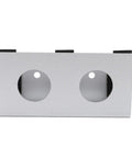 Hella Sturdy Under Desk Laptop Mount With Heavy Duty Metal Frame And Grippy Silicone Pad That Sucks Up Desktop Junk And Keeps Your Tech Locked Down For A Clean Workstation Setup In Silver, front view showing two circular cutouts.