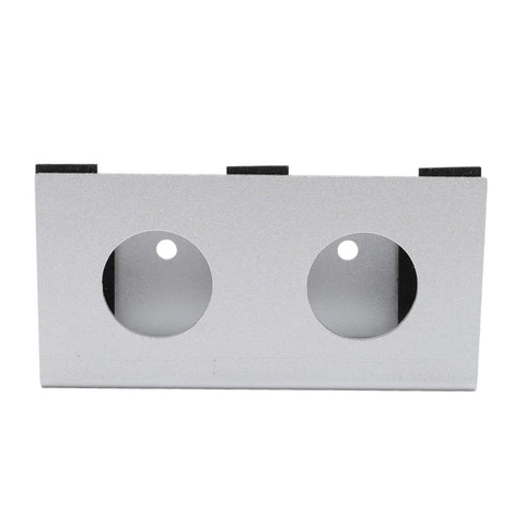 Hella Sturdy Under Desk Laptop Mount With Heavy Duty Metal Frame And Grippy Silicone Pad That Sucks Up Desktop Junk And Keeps Your Tech Locked Down For A Clean Workstation Setup In Silver, front view showing two circular cutouts.