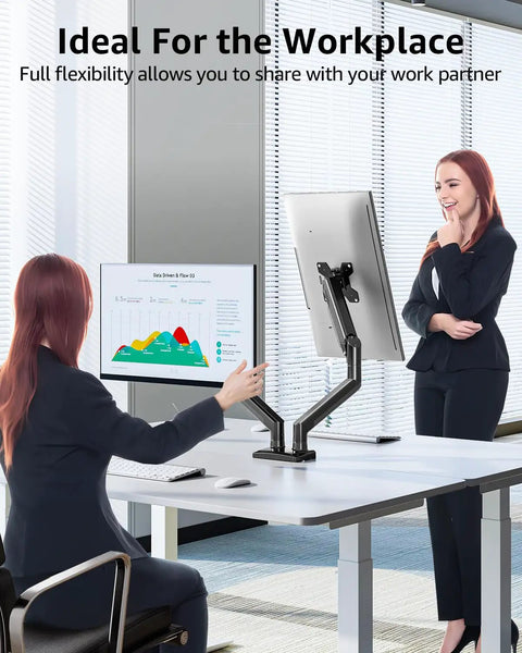 Dual Monitor Arm Stand For 22 To 32 Inch Screens Up To 22 Lbs Each, Adjustable Desk Mount With 360 Degree Swivel and Height.