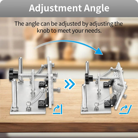 Heavy Duty Fixed Angle Belt Grinder Knife Jig For Precision Blade Sharpening showing adjustable knobs on aluminum frame.