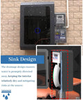 Top Shelf Outdoor EV Charger Pedestal With Keypad Lock For Tesla Model Y showing weatherproof drainage design with rain.
