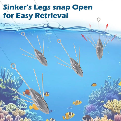 4 Oz Lead Sinker Set, 5 Pcs Long Tail Fishing Weights for Surf Casting and Catfish, underwater view