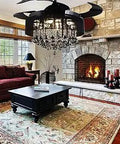 42 Inch Crystal Ceiling Fan with Light Chandelier Retractable Fandelier in living room with black crystal finish, 3 speeds