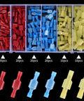 Premium 120 Piece Spade Connectors Kit With Nylon Fully Insulated Quick Disconnect Terminals organized in a box.