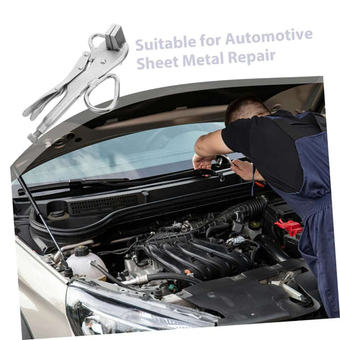 Adjustable Auto Body Sheet Metal Clamp Pliers with beefy wide flat duckbill jaws for precise welding and vehicle maintenance repair.
