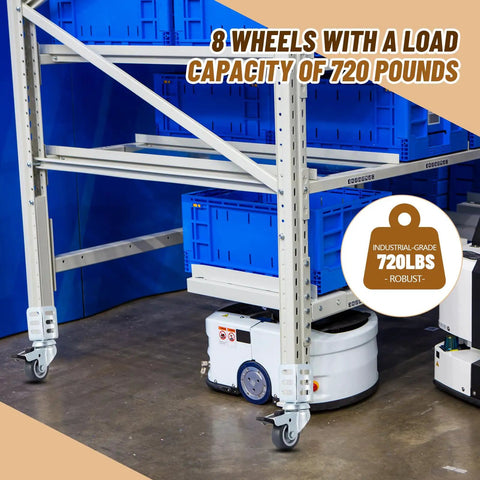Heavy Duty Storage Rack Caster Wheels Badass 2 Inch Rollers With Secure Top Brakes Fits Boltless Shelving Units. 8 wheels on a mobile rack.