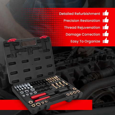 Garage Pro 48 Piece Thread Chaser Set Thread Repair Kit with 22 Taps, 24 Dies, Files in Metal Case for Metric and SAE Threads visible