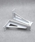 Top Notch 2 Pack Wall Mounted Shelf Brackets Heavy Duty Metal Triangle Supports Built Tough For Wood Boards Quick Install Includes Full Hardware White Finish, showcasing white metal brackets with triangular design.