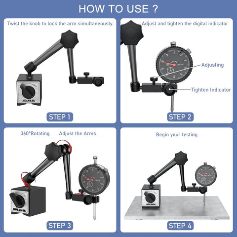 Step-by-step guide for using Dial Indicator Gauge With Magnetic Base Your Go To Tool For 3D Printers Table Saws CNC Machines Auto Repair And Workshop 0 To 1 Inch One Thousandth Inch Graduation 176 Lb Max Pull