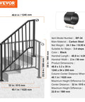 Tough As Nails Outdoor Stair Handrail Kit For Three To Four Steps Featuring Rust Proof Iron Railings No Sweat Assembly Dependable Grip Porch Deck And Concrete Anchor Reliable Security For Seniors In Glossy Black Retro Curves dimensions showing 48.8 in length