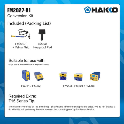 FM2027-01 Soldering Iron With Grip And Heatproof Pad components and compatibility chart for Hakko stations