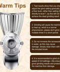 Grain Mill Attachment For KitchenAid Stand Mixer With Nine Grind Levels For Fresh Flour, displayed with usage tips