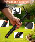 Person holding Dual Head Hand Hoe Garden Tool Set For Weeding And Cultivating In The Yard And Garden Great For Weekend Warriors