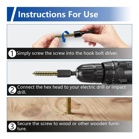 Instructions for using Straight Up Solid 20 Pack Of 5/16-18 X 2 Inch Gold Double Headed Hanger Bolts With Driver Bit.
