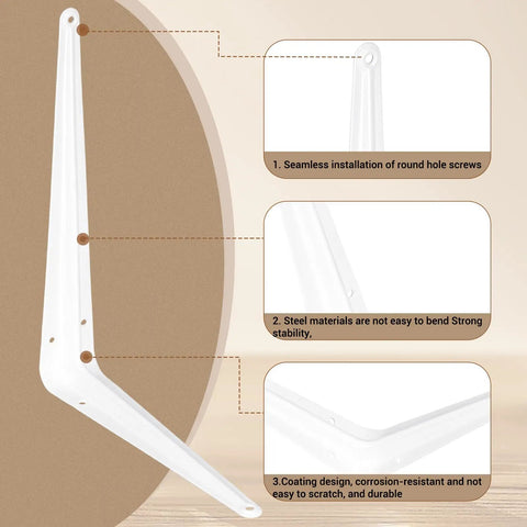 Built Tough Heavy Duty Metal Floating Shelf Brackets 8 By 10 Inch White L Shaped Shelf Supports with screw holes and steel material