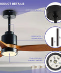 52 Inch Wood Ceiling Fan With Lights For Indoor And Outdoor Use, remote control, 6 speeds, moisture resistant