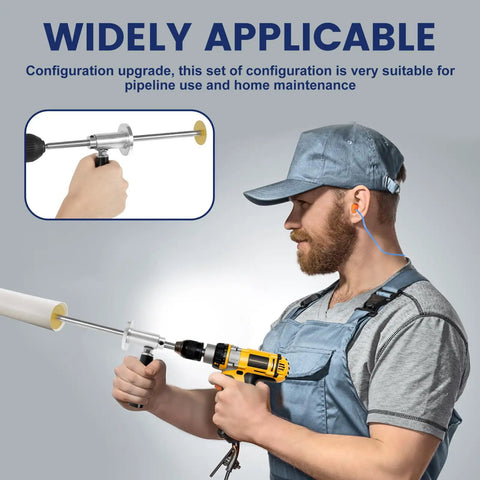 Man using Knockdown Inside Pipe Cutter Kit For Cordless Drills with drill on PVC pipe for home maintenance.