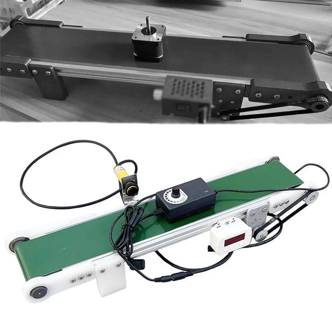 Plug And Play Mini Electric Belt Conveyor For Desktop Use With PVC Belt, 50 Or 70 Cm Length, Compact Production Line Conveyor