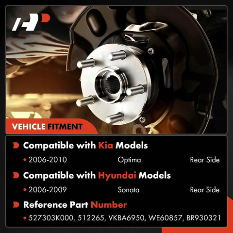 Rear Wheel Bearing And Hub Assembly With ABS Ring For Hyundai Sonata 2006 To 2009 And Kia Optima 2006 To 2010 5 Lug Compatible