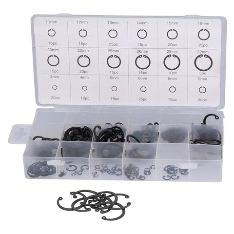 300 Piece Snap Ring Set With Alloy Steel Retaining Rings For Automotive Repair Internal And External Circlips, 18 Sizes From 3mm To 32mm, Heavy Duty Auto Maintenance Kit For Home Mechanic Use in storage case