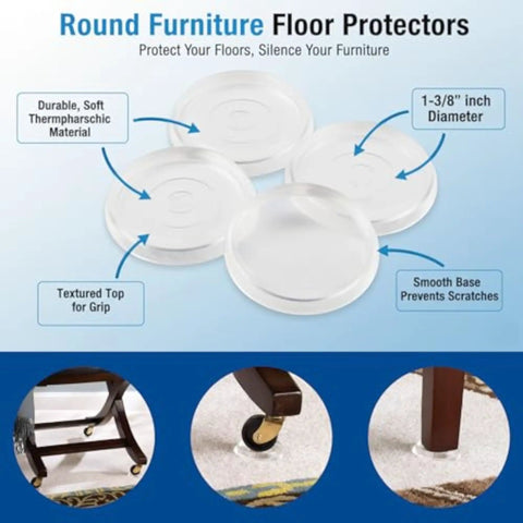 Round Reusable Furniture Caster Cups For Couches Chairs And Tables On Carpet Or Hard Floors With Vinyl Base Protects Carpets