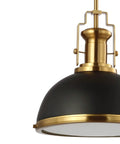 Close-up of Modern Industrial 13 Inch Black And Brass Gold LED Dome Pendant Light With Adjustable Hanging Fixture, black metal shade