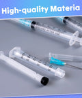 The Real Deal 3Ml Sterile Syringes With Sharp 23G 1 Inch Needles, Leak Proof Luer Lock, 100 Count Disposable Box, Heavy Duty Polypropylene For Medical And Lab Use with clear barrels and sharp needles.