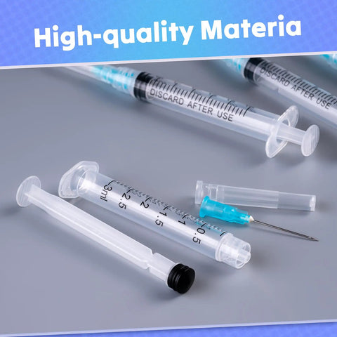 The Real Deal 3Ml Sterile Syringes With Sharp 23G 1 Inch Needles, Leak Proof Luer Lock, 100 Count Disposable Box, Heavy Duty Polypropylene For Medical And Lab Use with clear barrels and sharp needles.