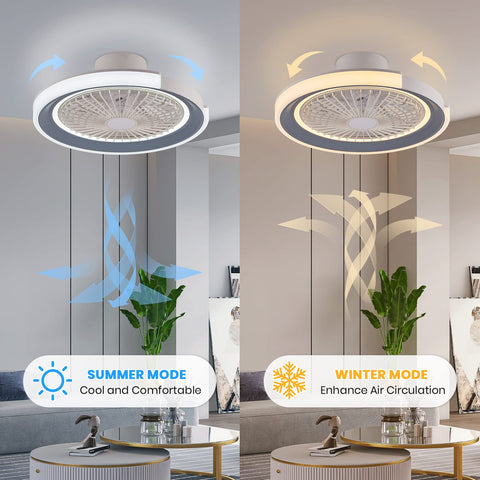 Bladeless Ceiling Fan With LED Lights And Remote 20 Inch Low Profile Flush Mount Smart App with summer and winter mode