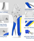 Heavy-Duty Locking Pliers Set With Curved Jaw Vise Grips And Needle Nose Pliers, features and materials highlighted