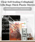 Clear Self Sealing Cellophane Money Bags Pack Of 100 For Currency Cash, Gift Wrap, And Cake Money Box Use displayed with items.