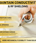 Hand applying TitanRF Faraday Tape High Shielding Conductive Adhesive Tape Roll One Inch Wide Ten Feet Long to fabric
