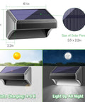 Solar Fence Lights 8 Pack Outdoor Waterproof Wall Lights With Two Color Modes 3000K Warm White And 6500K Daylight White dimensions.