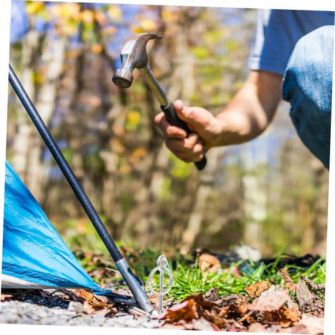 Person using hammer to secure 10 Pack Galvanized Tent Pole Connectors For Quick Setup And Lightweight Repair Camping Must Haves For Hiking