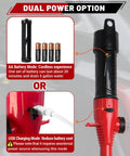 Plug And Play Electric Fuel Transfer Pump With Usb C and Heavy Duty Batteries showing dual power options with battery pack and USB port.