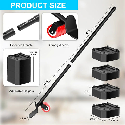 Heavy Duty Furniture Lifter And Slider Set For Moving Sofas And Appliances Up To 800 Lbs Easy Lift And Glide With Four Raise Blocks And One Lifter Tool Perfect For Refrigerators And Large Appliances