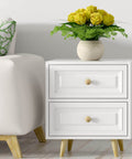 White dresser with Gold Cabinet Knobs Set, Round Brushed Brass Zinc Alloy Hardware For Dresser Drawer Cupboard, 25 Pack installed