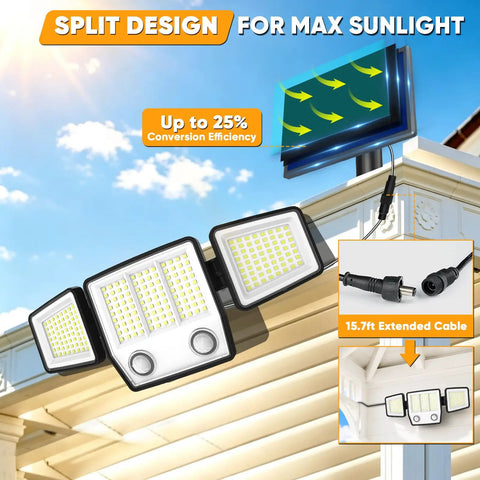 Heavy Duty Split Solar Security Lights Featuring Dual Motion Sensors And A 15.7 FT Cable Slick Waterproof Flood Lamp Badass Backyard Patio Fence Gate Shed Garage Outdoor Night Guard